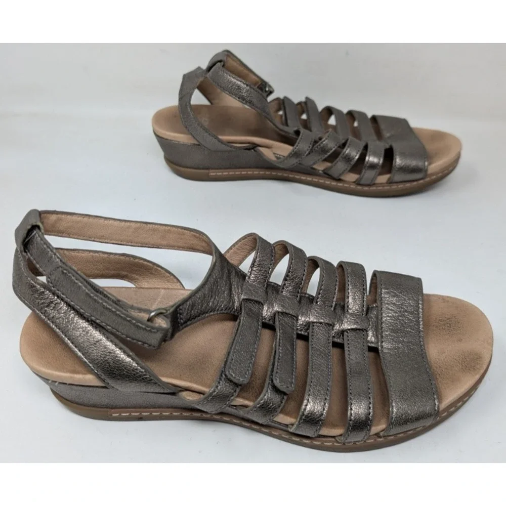 Dansko Athena Pewter Nappa Size EU 37 Bronze Gold Gladiator Sandal Adjustable